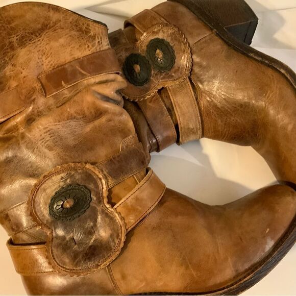 Johnny Ringo Size 7B Tan Distressed Slouch Harness Western Cowboy Boot - Picture 15 of 15